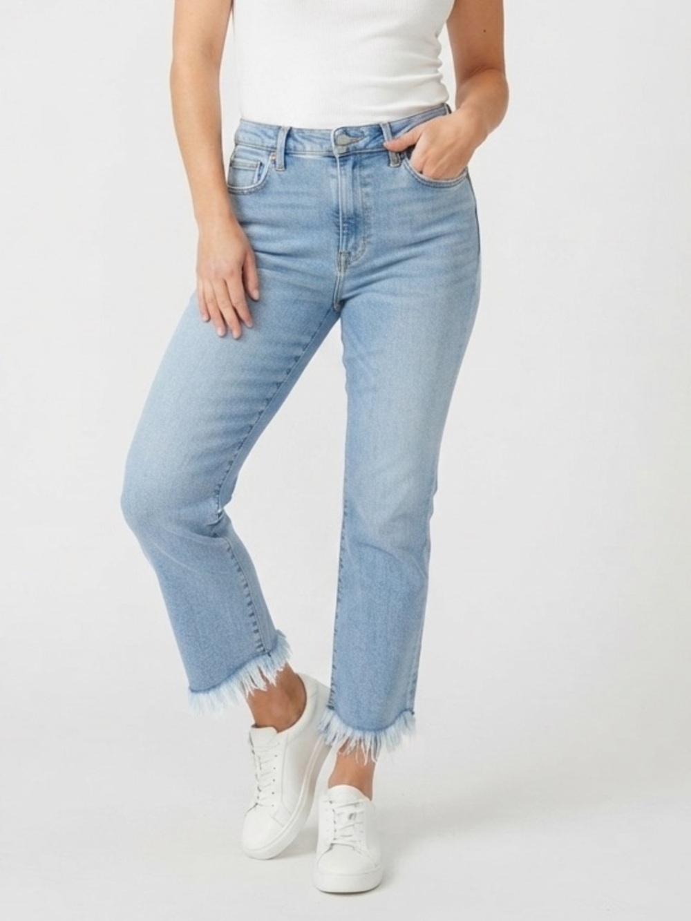 Pistola High Rise Frayed Hem Cropped Jeans Size 27 Light Wash